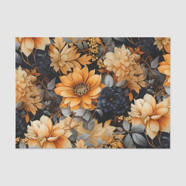 Papel De Seda Floral naranja y caída negra (Anverso)