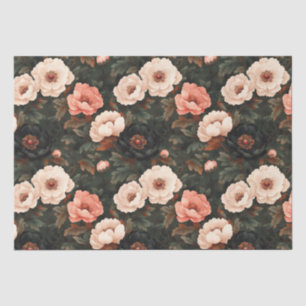 Papel De Seda Floral navideña vintage Peony Pink & Dark Green