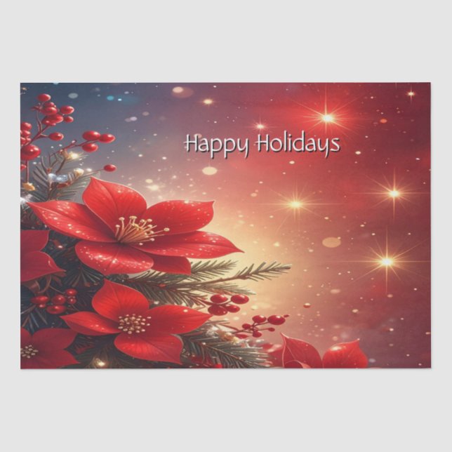 Papel de seda floral navideño rojo (Anverso)