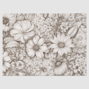 Papel De Seda Floral Neutral Suave con Botánica Clásica