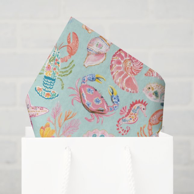 Papel De Seda Floral Oceánico de Preparación Vida Marina (Bolsa de regalo)