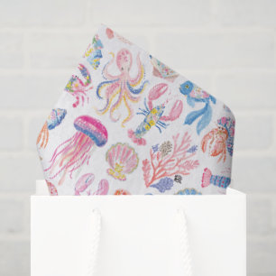 Papel De Seda Floral Oceánico Preppy de Vida Marina