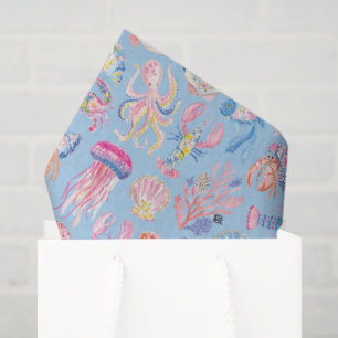 Papel De Seda Floral Oceánico Preppy de Vida Marina