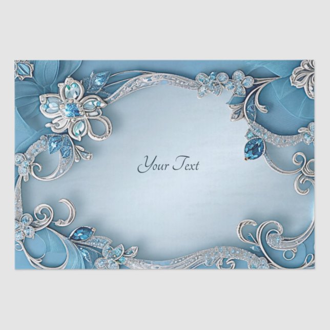 Papel de seda floral ornamentado azul (Anverso)