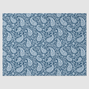 Papel De Seda Floral Paisley Vintage de Azul Marino y Blanco