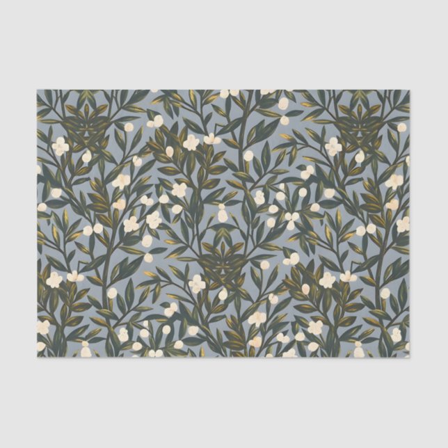 Papel De Seda Floral pattern on  dusty blue-gray background (Anverso)