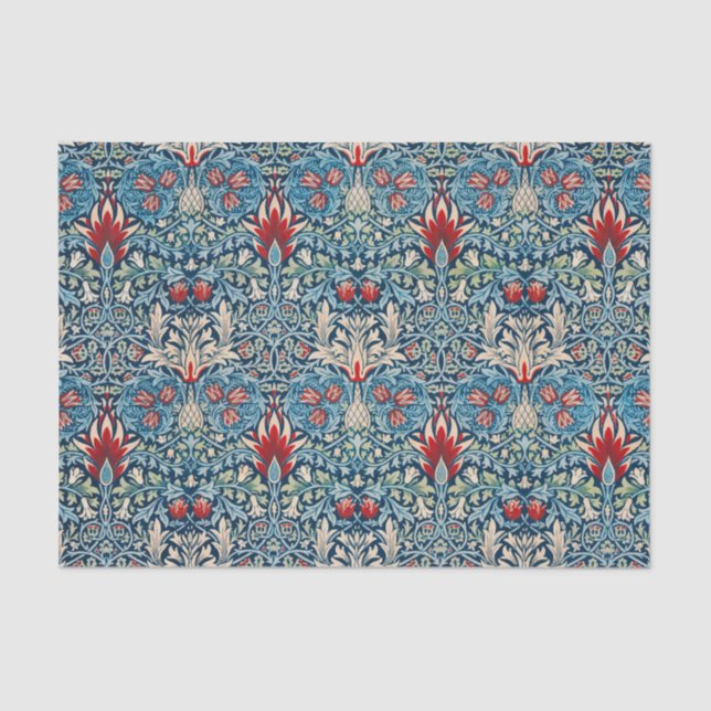 Papel De Seda Floral pattern on green leaves blue background (Anverso)