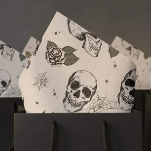 Papel De Seda Floral Pequeña Calavera de Halloween Crema Espeluz
