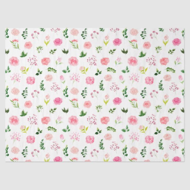 Papel De Seda Floral Pink Roses with Foliage (Anverso)