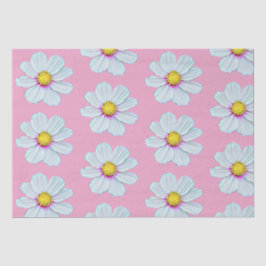 Papel De Seda Floral Pintado Blanco y Rosa Simple