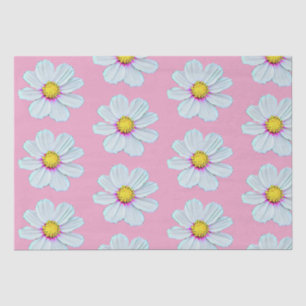 Papel De Seda Floral Pintado Blanco y Rosa Simple