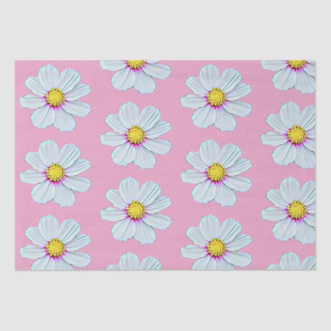 Papel De Seda Floral Pintado Simple Blanco y Rosa (Anverso)