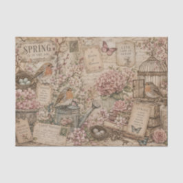 Papel De Seda Floral Primaveral Vintage Robin Nota Manuscrita