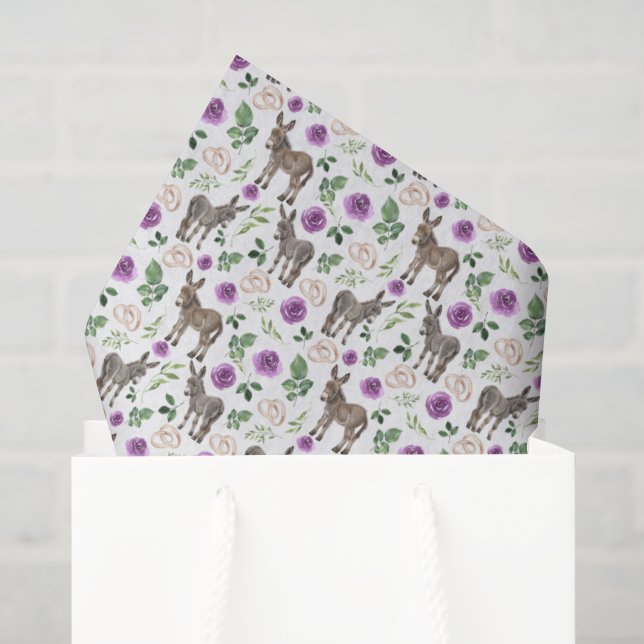 Papel de seda floral púrpura burro rústico (Bolsa de regalo)