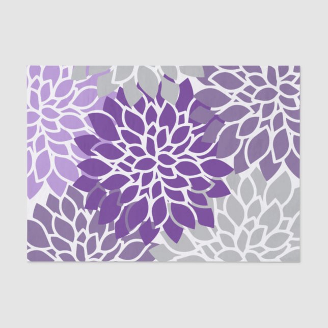Papel De Seda Floral púrpura y gris moderno (Anverso)