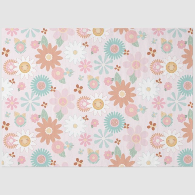 Papel De Seda Floral Retro 60's 70 Hippie Daisy Flower Decoupage (Anverso)