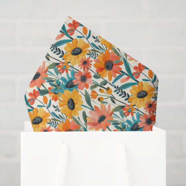 Papel de seda floral Retro Daisy (Bolsa de regalo)