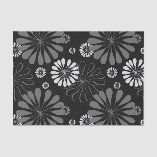 Papel De Seda Floral retro en blanco y negro (Anverso)