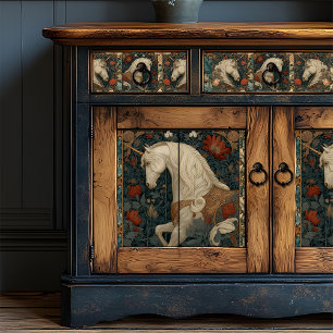 Papel De Seda Floral roja vintage William Morris Style Unicorn