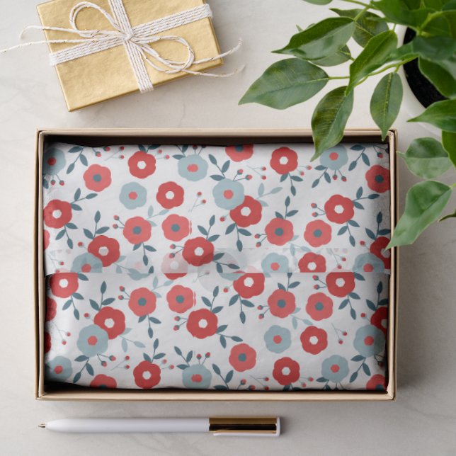Papel de seda floral rojo, blanco y azul (Regalo )