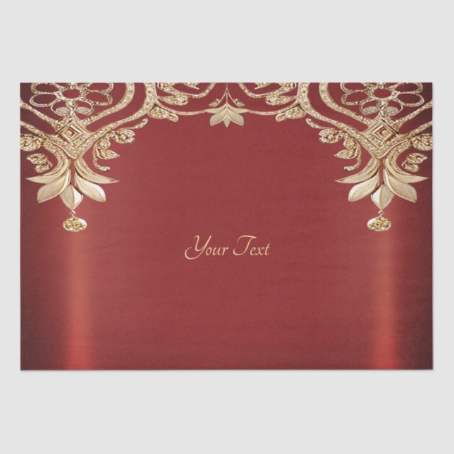 Papel de seda floral rojo dorado moderno (Anverso)