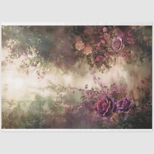 Papel De Seda Floral romántica, escena, vino de Borgoña y verde (Anverso)