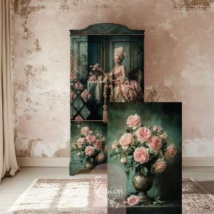 Papel De Seda Floral Romántico, Rosas Peonías, Rosa Pálido y Esm