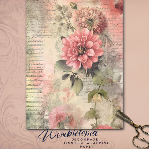 Papel De Seda Floral rosa antiguo, efemera, deformación de guion