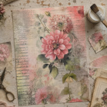 Floral Rosa Antiguo, Efímera, Decoupage de Escritu