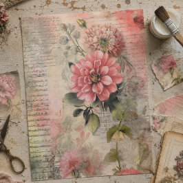 Papel De Seda Floral Rosa Antiguo, Efímera, Decoupage de Escritu