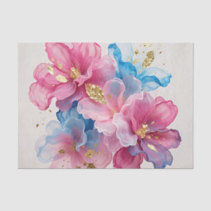 Papel De Seda Floral Rosa Azul Dorado de Lujo