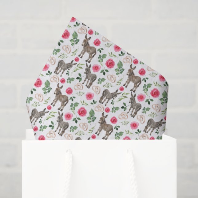 Papel de seda floral rosa burro rústico (Bolsa de regalo)