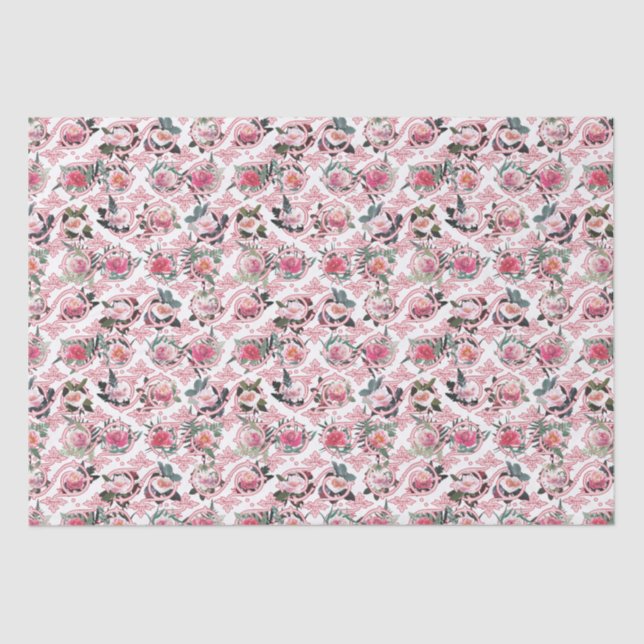 Papel de seda floral rosa con filigrana real (Anverso)