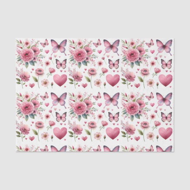 Papel de seda floral rosa elegante (Anverso)