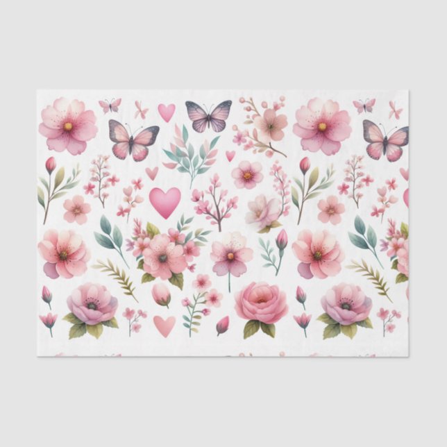 Papel de seda floral rosa elegante (Anverso)