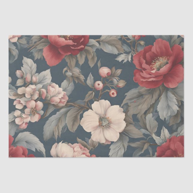 Papel De Seda Floral Rosa en Spruce (Anverso)