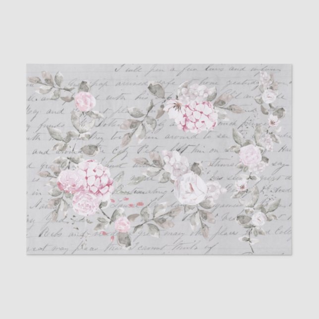 Papel De Seda floral rosa gris (Anverso)