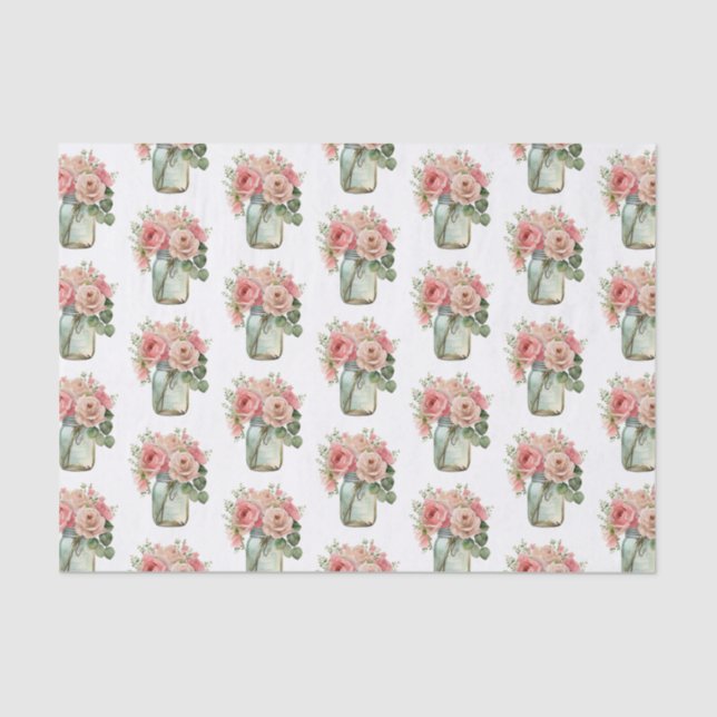 Papel De Seda Floral rosa Mason Jar (Anverso)