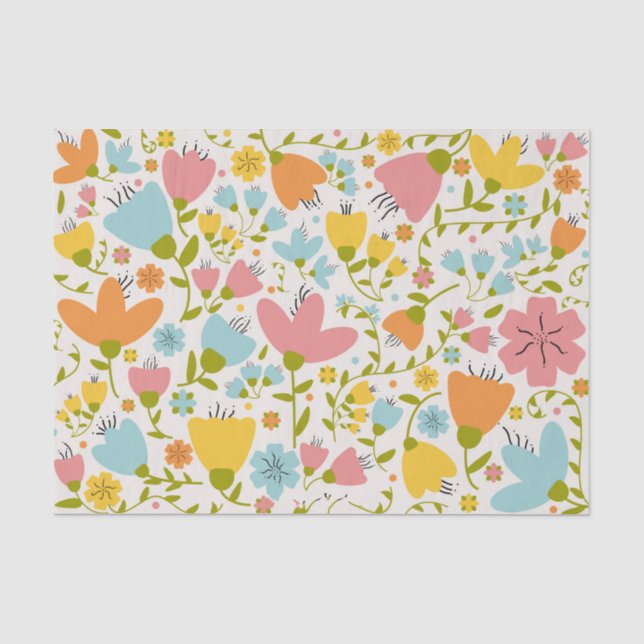 Papel de seda floral rosa pastel azul amarillo lin (Anverso)