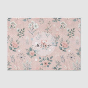 Papel De Seda Floral rosa rústica con flores blancas y vegetació