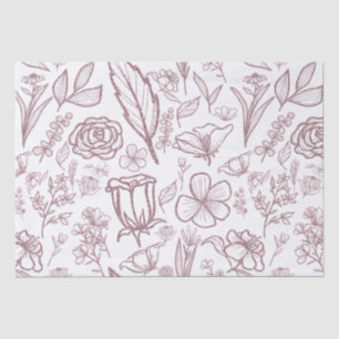 Papel De Seda Floral rosa simple en blanco  