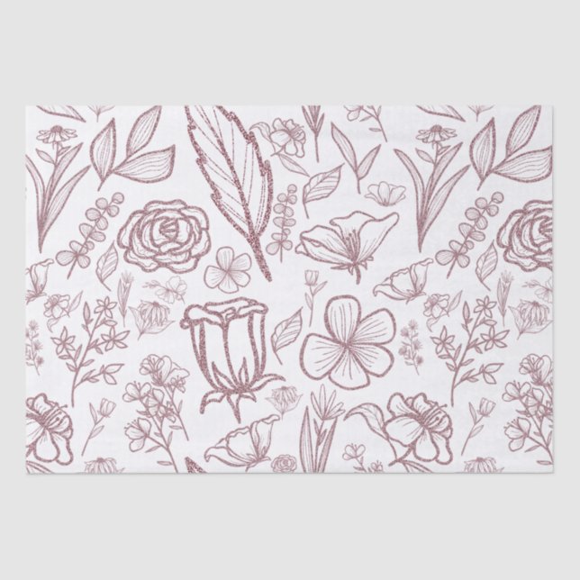Papel De Seda Floral rosa simple en blanco | (Anverso)