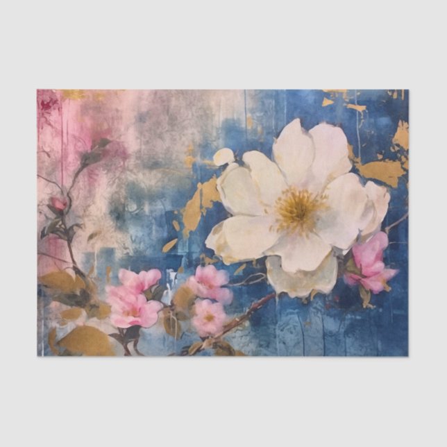 Papel De Seda Floral rosa y blanca (Anverso)