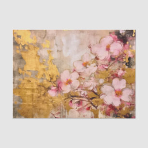 Papel De Seda Floral Rosa y Dorado