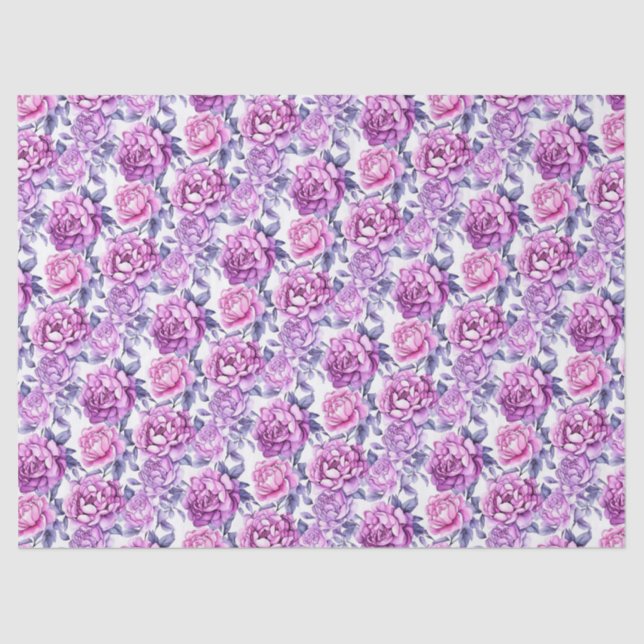 Papel De Seda Floral rosa y morada elegante (Anverso)