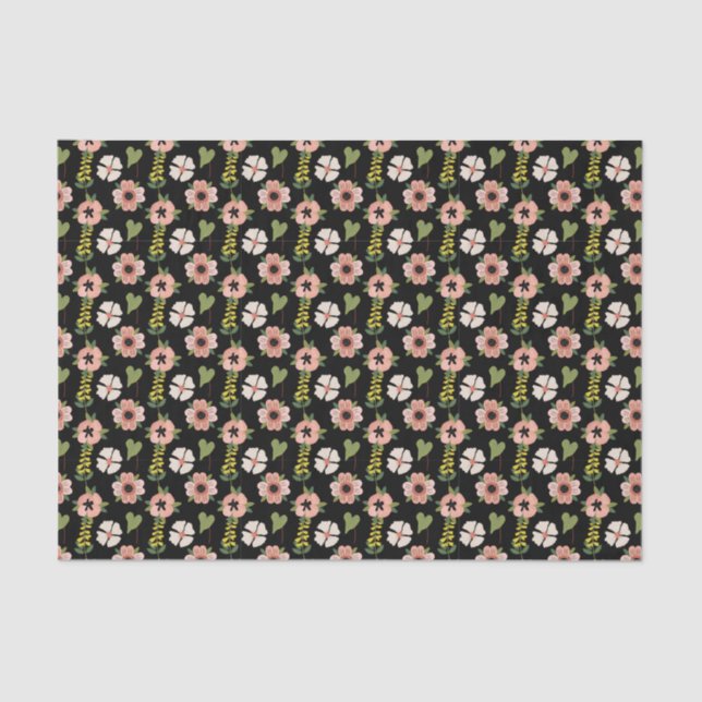 Papel De Seda Floral rosa y negra (Anverso)