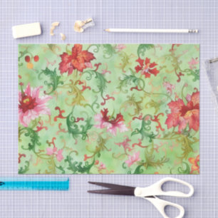 Papel de seda floral rosa y verde vintage