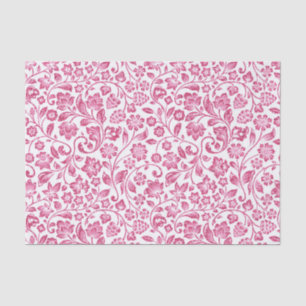 Papel De Seda Floral rosado brillante en blanco