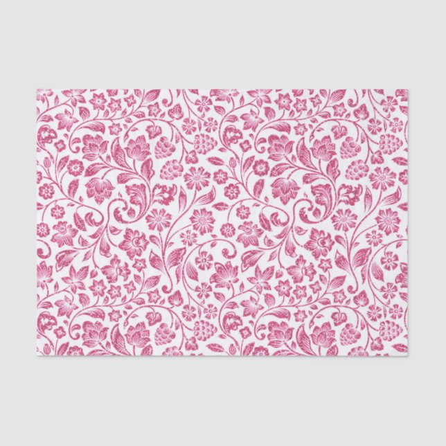 Papel De Seda Floral rosado brillante en blanco (Anverso)