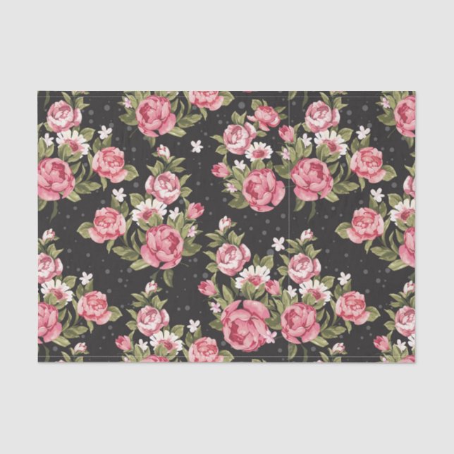 Papel De Seda floral, rosas, rojo, negro, fondo, moda (Anverso)